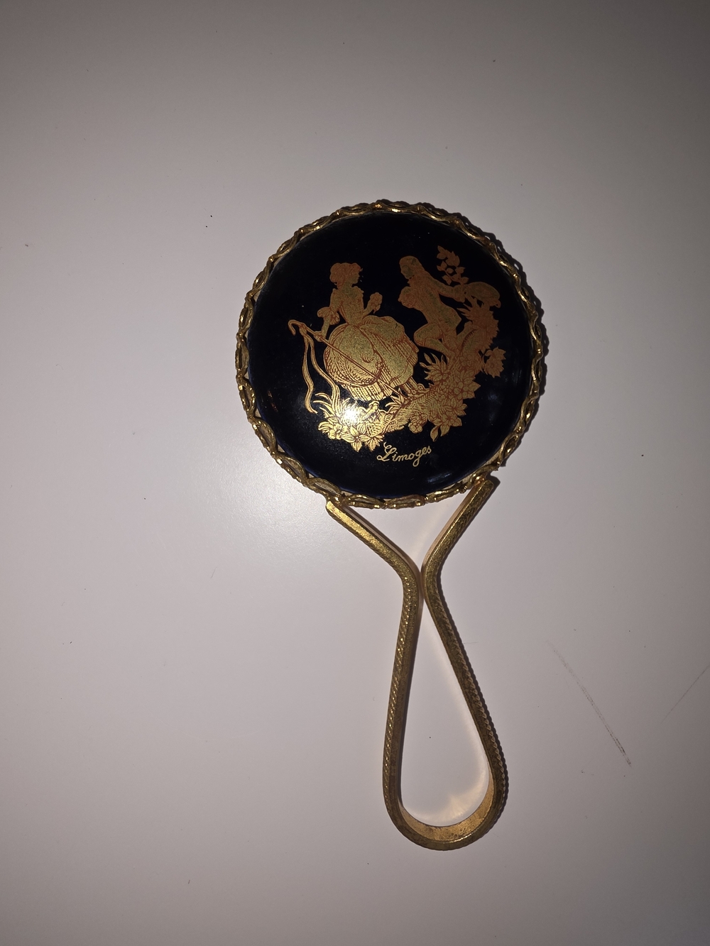 Vintage Limoges Navy & Gold Hand Mirror